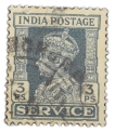 Postal-Stamp-of-George-VI-3-Pies-White-Dark-Blue-Colour---Service-Issue,-Used-as