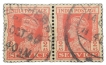 Postal-Stamp-of-George-VI-2-Annas---Block-of-2-Stamps---Service-Issue---Red-&-Wh