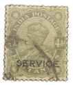 Postal-Stamp-of-George-V-4-Annas---Sage-Green-Colour---with-Service-Over-Print-i