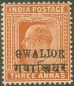 GWALIOR KEVII 1903-1911 3a Orange brown, Tall 