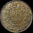 1950 Silver Half Franc Coin of Switzerland.