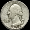 1952 Silver Quarter Dollar Coin of United States of America.