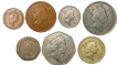Set of Seven Different Copper-Nickel Coins of Different Year of United Kingdom.