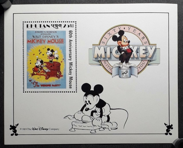 Bhutan-Miniature-Sheet-of-Mickey-The-Walt-Disney-cartoon-Series-1989-MNH.