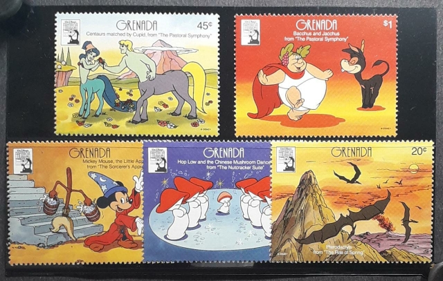 Grenada-Disney-Fantasia-set-of-5-stamps-in-Disney-Cartoon-Series-1991-MNH.