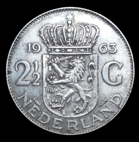 Silver-2-1/2-Gulden-Coin-of-Juliana-Nederland-1963.