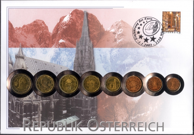 Nuphil-Special-Cover-of-Austria-Dated-1st-Jan-2002-With-Euro-Coin-Set.