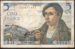 1943 Five Francs Bank Note of France.