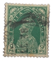 Postal-Stamp-of-George-VI-9-Pies-Dark-Green-Colour,-Used,-Very-Fine-as-per-Image