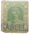 Postal-Stamp-of-Wankaner-State---Dull-Green-1-Anna---'Cancelled'-Over-Stamped---