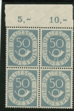 1951Germany-SG#1056-50pf-Grey-Posthorn-Block-of-4-MNH-Top-Row-Block-with-Margins