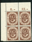 1951Germany-SG#1057-60pf-Brow-Posthorn-Block-of-4-MNH-Top-Lef-Corner-Block